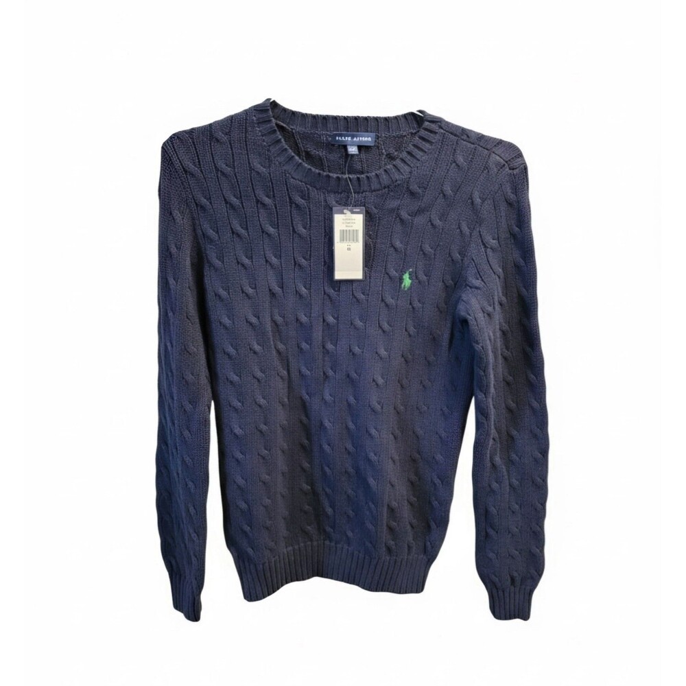 Ralph Lauren Womens M Navy Cable Knit Sweater Old Money Academia NWT Pony